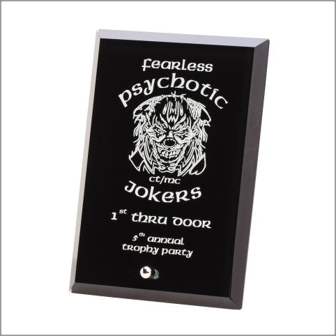 Beveled Black Glass Plaque