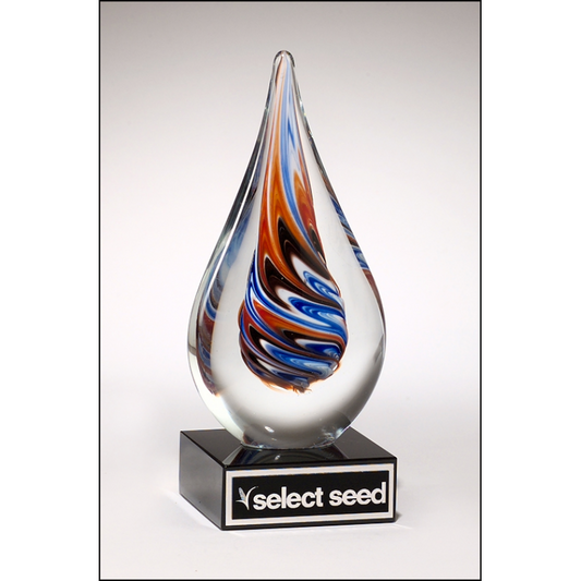 Teardrop Art Glass Award with Black Base